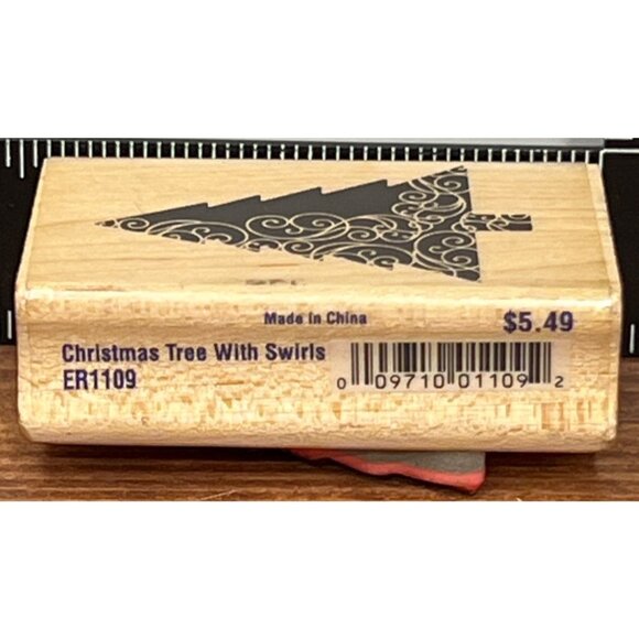 Christmas Tree With Swirls Wood Mounted Rubber Stamp By Stampabilities ER1109 - Picture 3 of 5